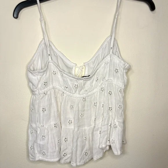 American Eagle Women's M White Eyelet Babydoll Top Romantic Cottagecore Boho - Picture 3 of 7